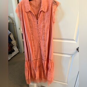 Anthropologie Peach Lace Midi Dress